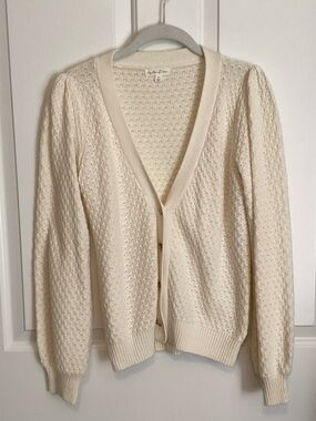 Light Cream Pointelle V-Neck Button Cardigan
